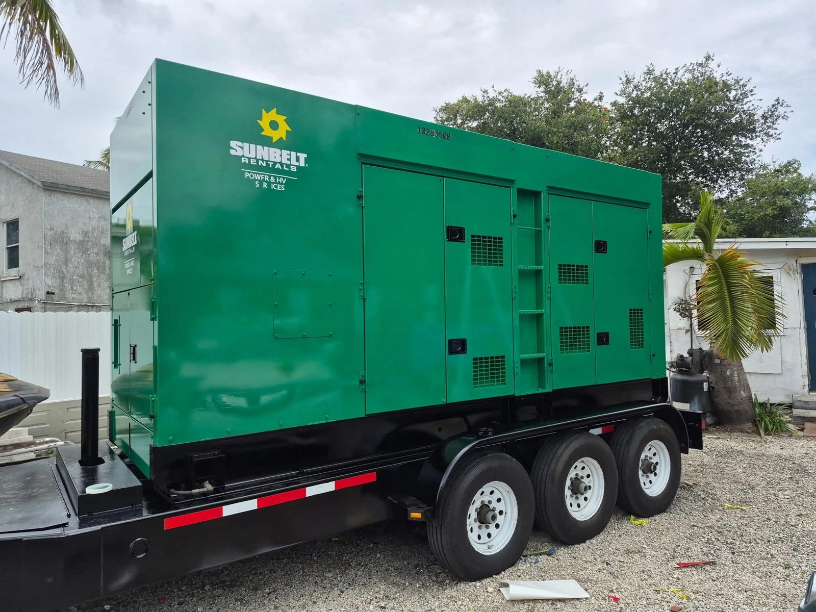 Towable rental generator from the GenTech fleet, staged and ready