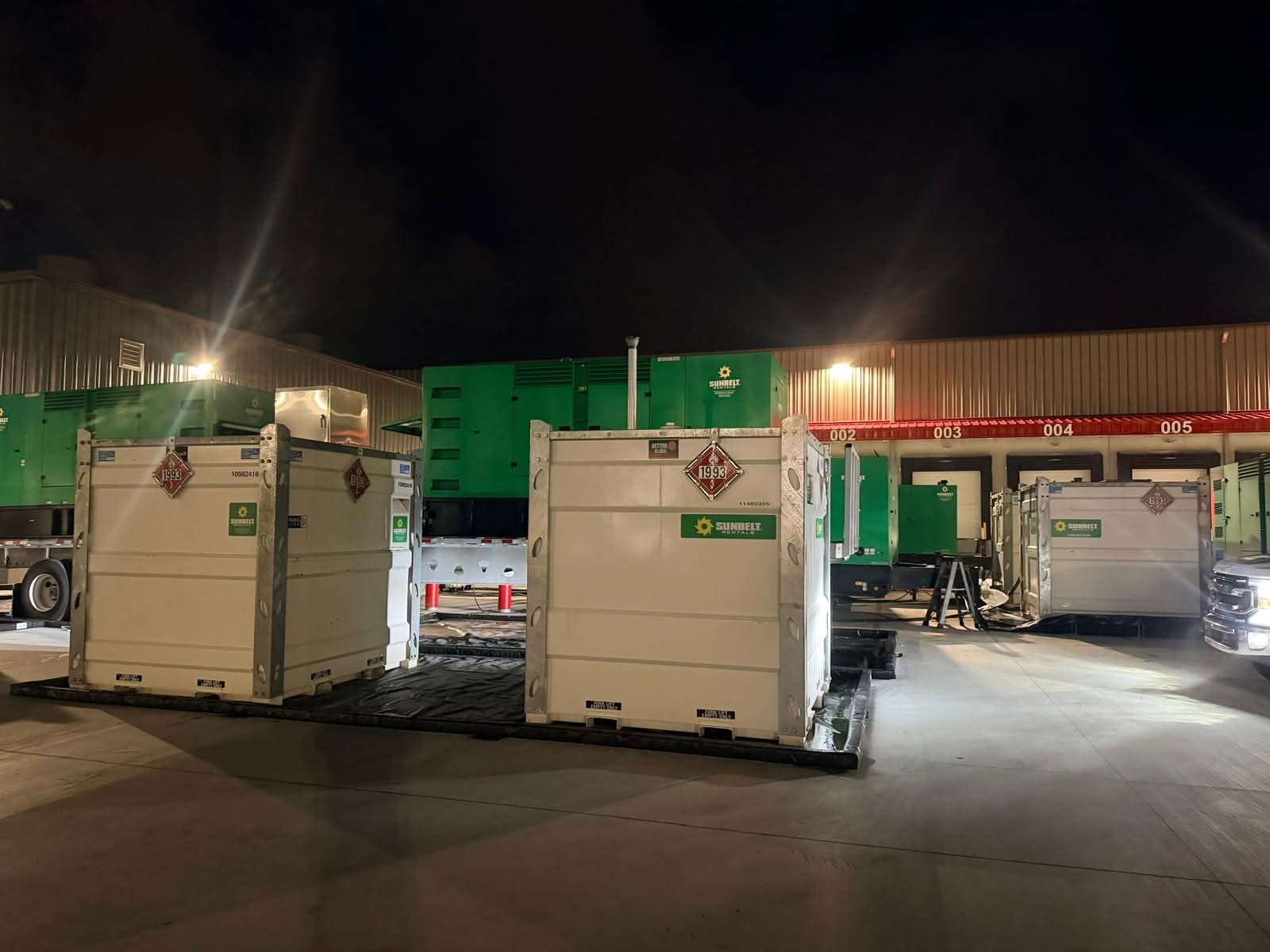 GenTech generator fleet yard at night